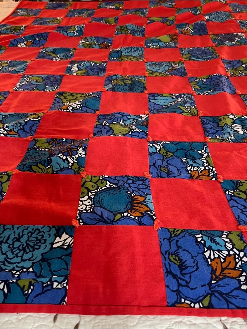 Handmade Churn Dash Patchwork Quilt Rustic‎ Farmhouse Green Red Tan 72
